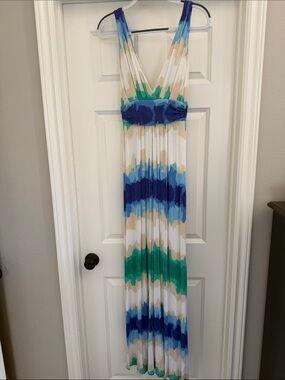 Tart Multicolor Maxi Dress - Blue, Teal, White, Beige